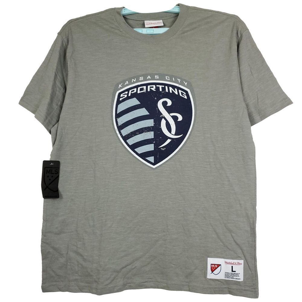 Sporting Kansas‎ City Mitchell & Ness MLS L Large Shirt Distressed Logo Gray NWT